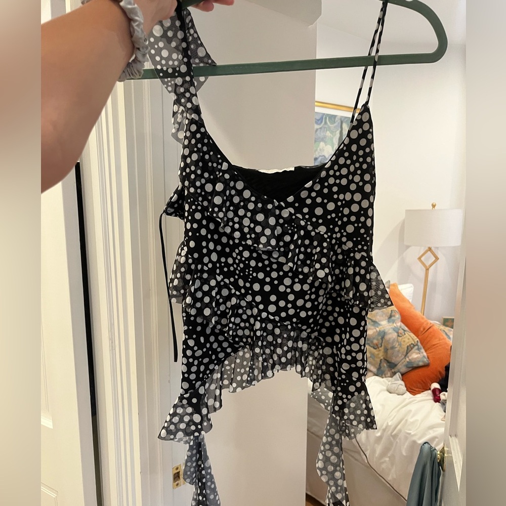 Zara Black and White Polka Dot Ruffle Camisole